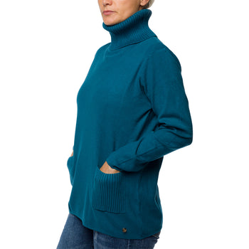 Pullover a collo alto blu da donna con taschini Swish Jeans, Abbigliamento Donna, SKU c811000133, Immagine 0